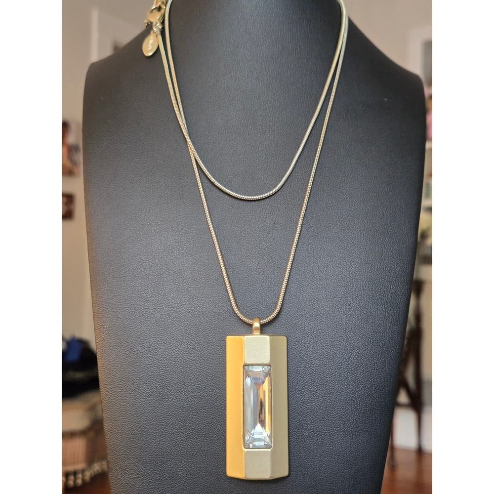 Chico's Geometric Modern Crystal Pendant Goldtone Necklace Vintage